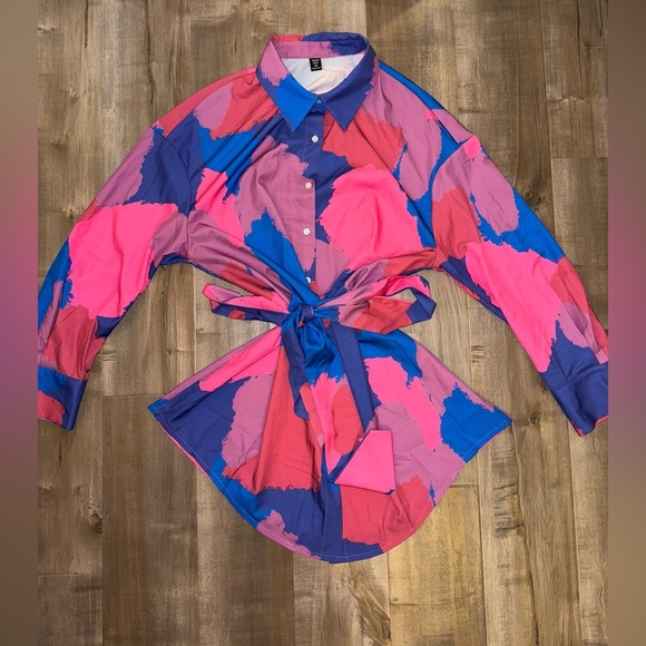 SHEIN Curve Women’s Celure Plus Colorblock Button Front Belted Dress Size 2XL - Picture 2 of 8